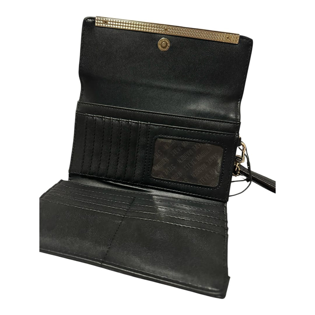 Cartera Steve Madden Negra – Estilo Clutch con Detalle Dorado