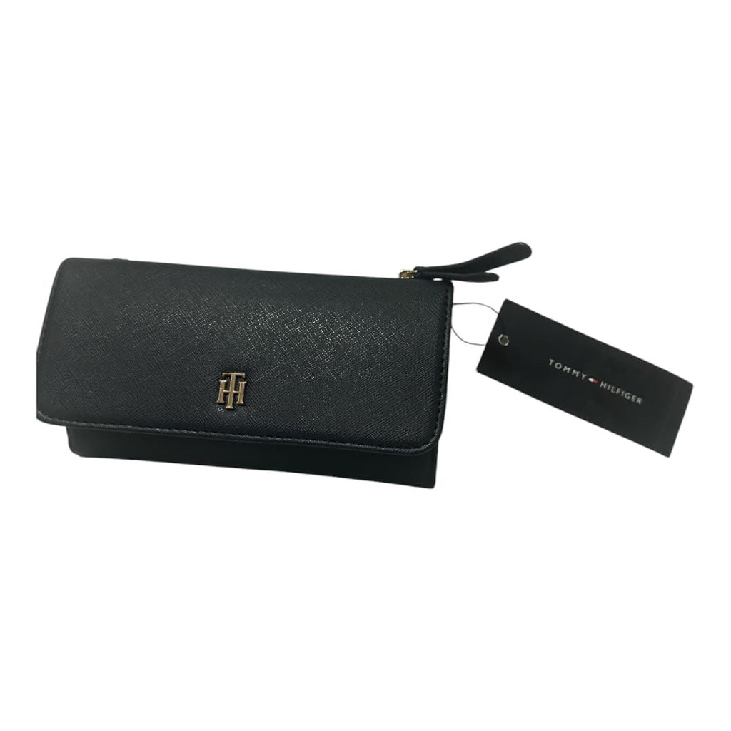 Cartera Tommy Hilfiger Negra – Billetera de Lujo con Cierre y Detalle Dorado
